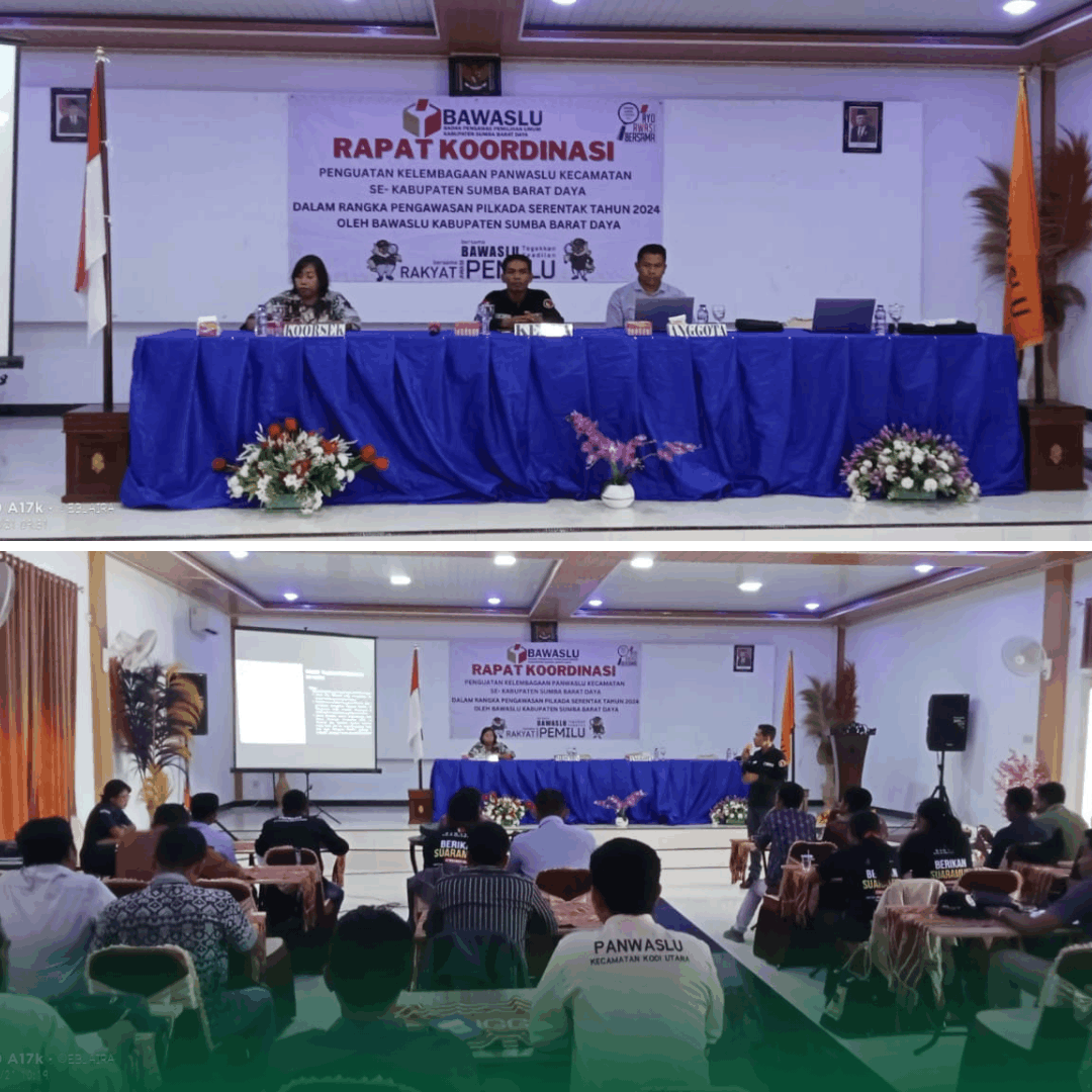 Bawaslu Kabupaten SBD gelar Rapat Koordinasi Penguatan Kelembagaan , bagi Panwaslu Kecamatan Se-Kabupaten Sumba Barat Daya pada Pemilihan Serentak Tahun 2024. Kegiatan digelar di Aula Hotel Anggrek Waitabula,  pada Sabtu (21/09/2024).