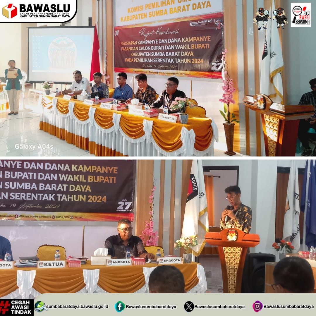 Dok foto: Rakor Persiapan Pelaksanaan Kampanye dan Dana Kampanye Pemilihan Bupati dan Wakil Bupati Kabupaten SBD tahun 2024, Kamis (19/09/2024) di Aula KPU SBD.